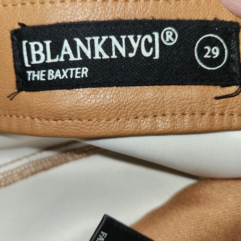 Blank NYC The Baxter Tan Vegan Leather Pants Straight Leg Size 29 High Rise Zip - Picture 9 of 14